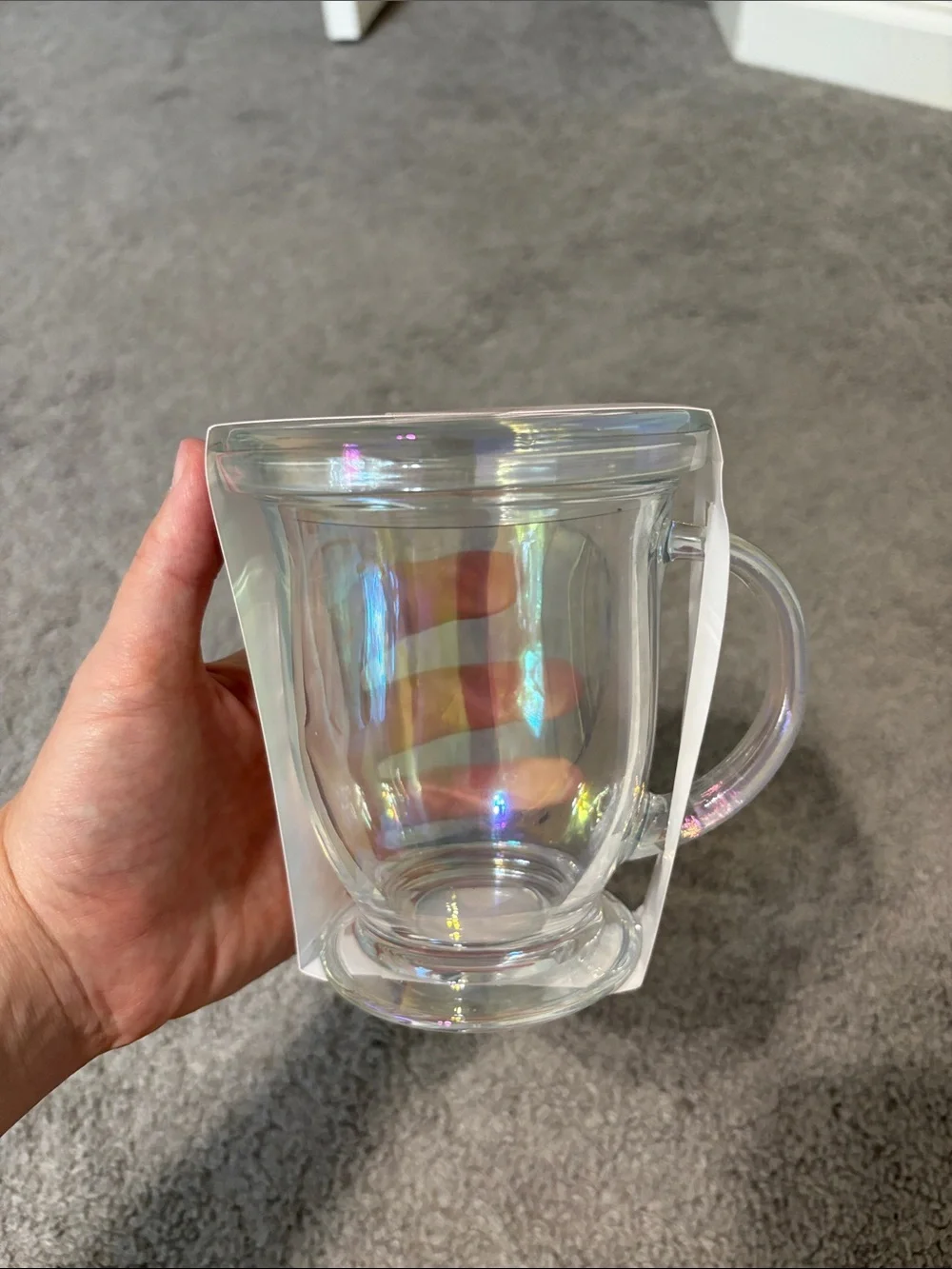 Target Bullseye Playground Valentines Glass Clear Iridescent Mug With Lid NEW